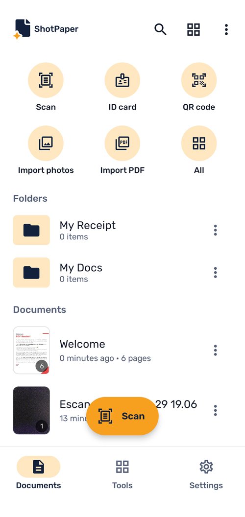 ShotPaper home screen